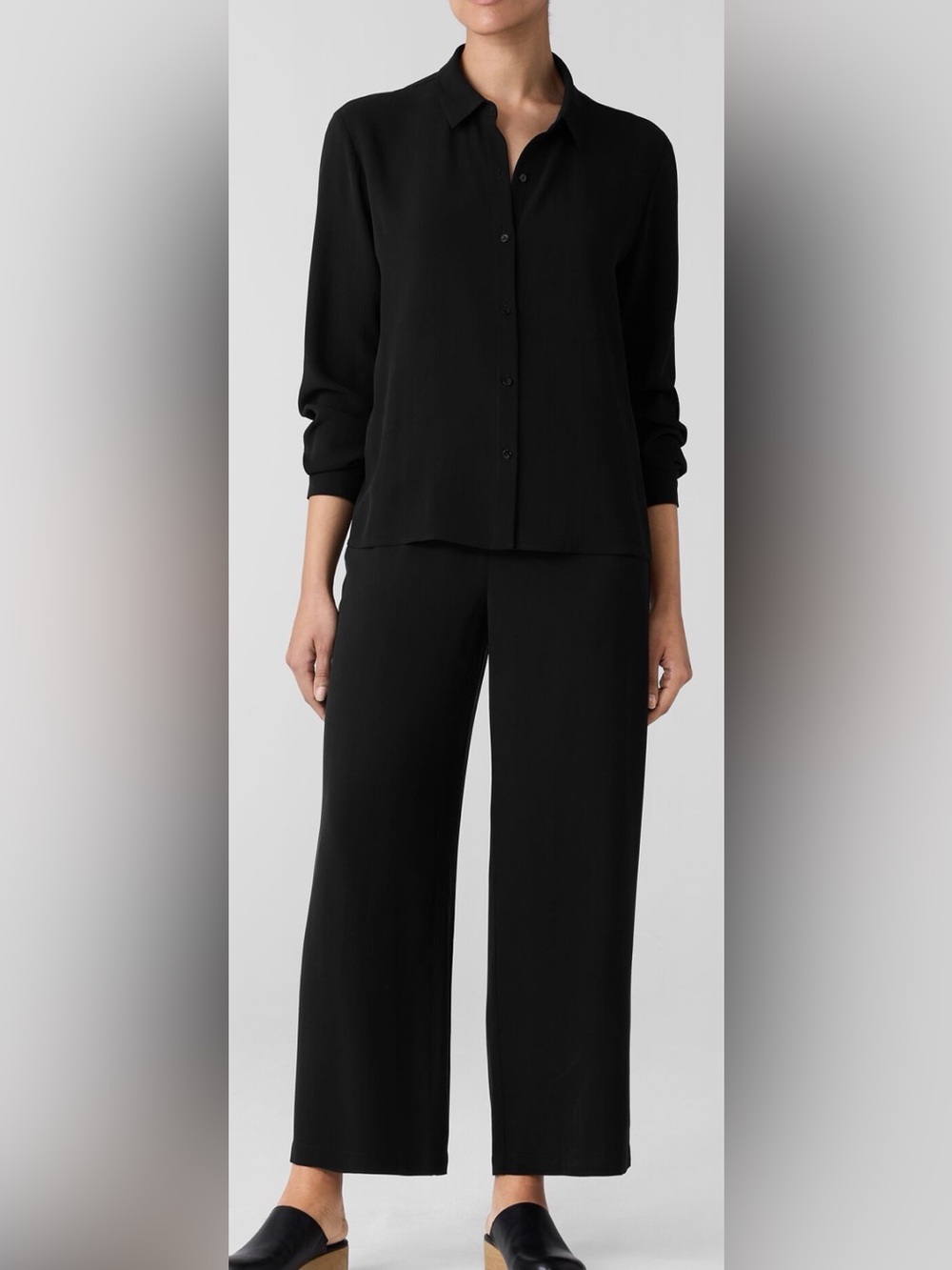 Eileen Fisher Silk Georgette Crepe Black Pants
